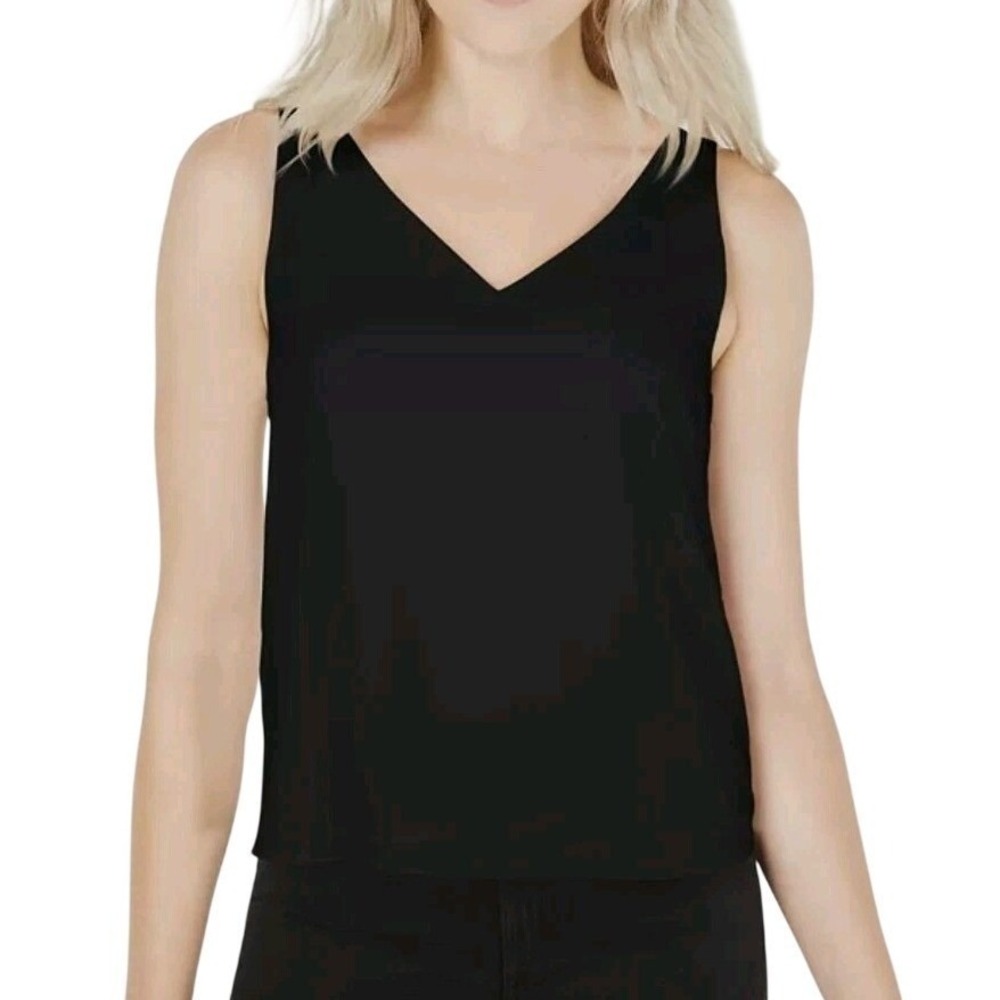 Leyden Basic Black Top Sleeveless V Neck Tank Blouse Minimalist Flowy Top XL NWT